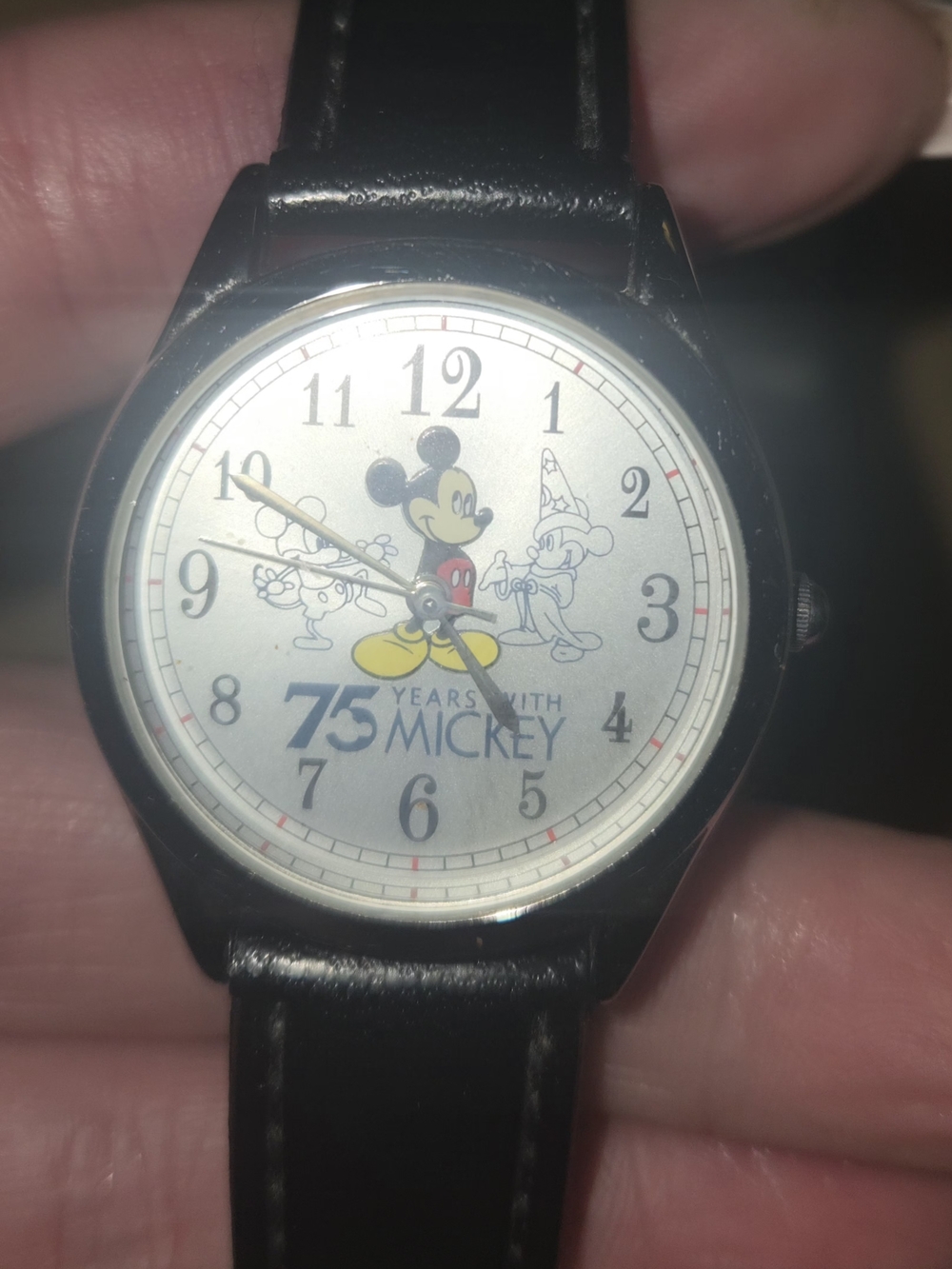 Disney Mickey Mouse 75th Anniversary Black Leather Strap Watch